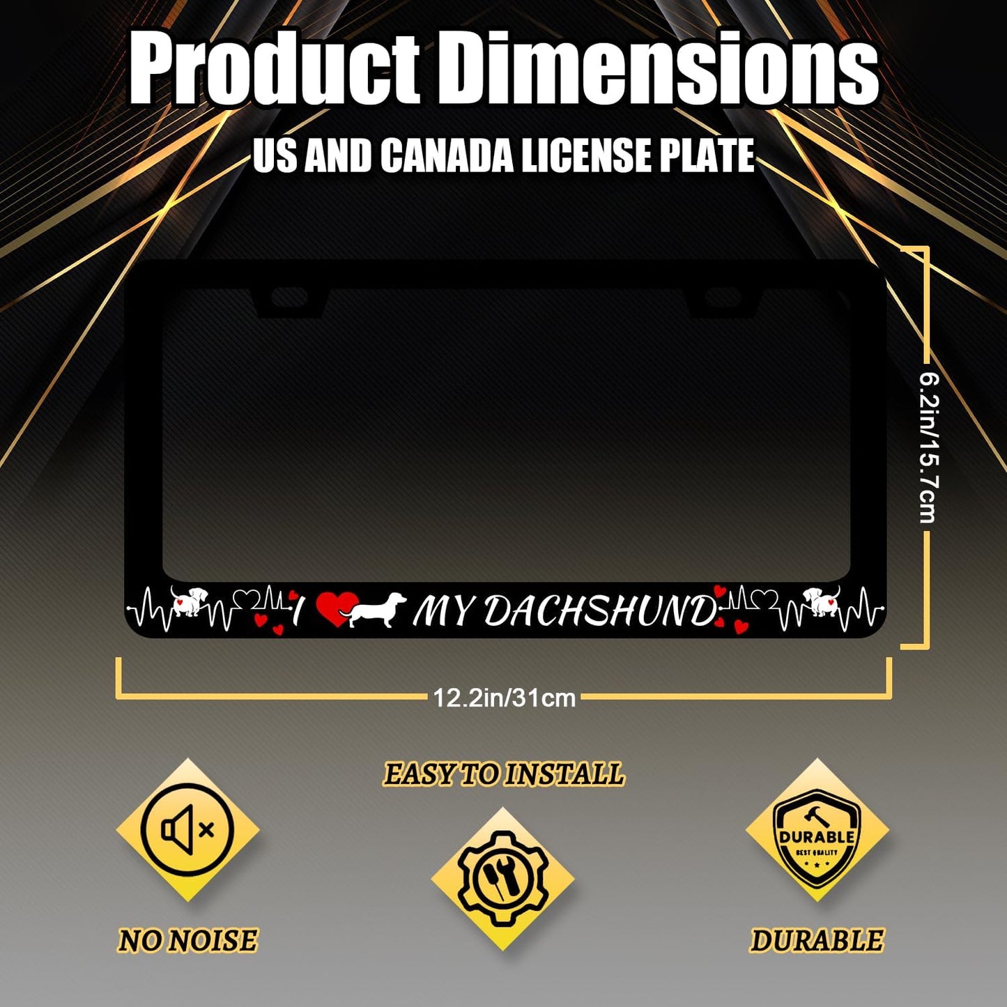 I Love My Dachshund License Plate Frame Animal Dog License Plate Holder Stainless Steel Funny Colorful Car Accessories Decoration 6.3" X 12.3" with 2 Holes Screws