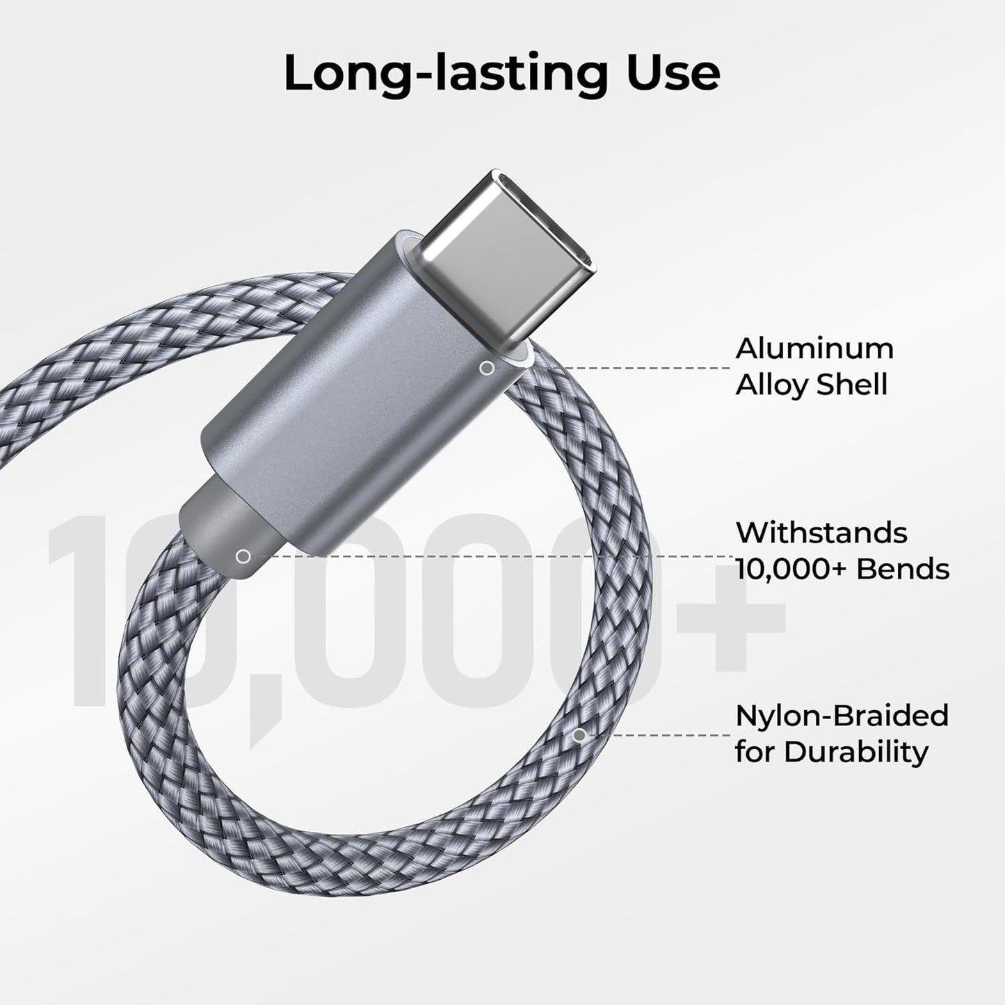 Basesailor USB Type C Charger Cable 3-Pack 3.3/6.6/10FT,Charging Power Cord for Kindle Fire HD 7 12th 2022,10 9th 2019,HD 8 10th 2020,11th 2021 Generation,Samsung Galaxy A03s A13 A53 S10,Steam Deck