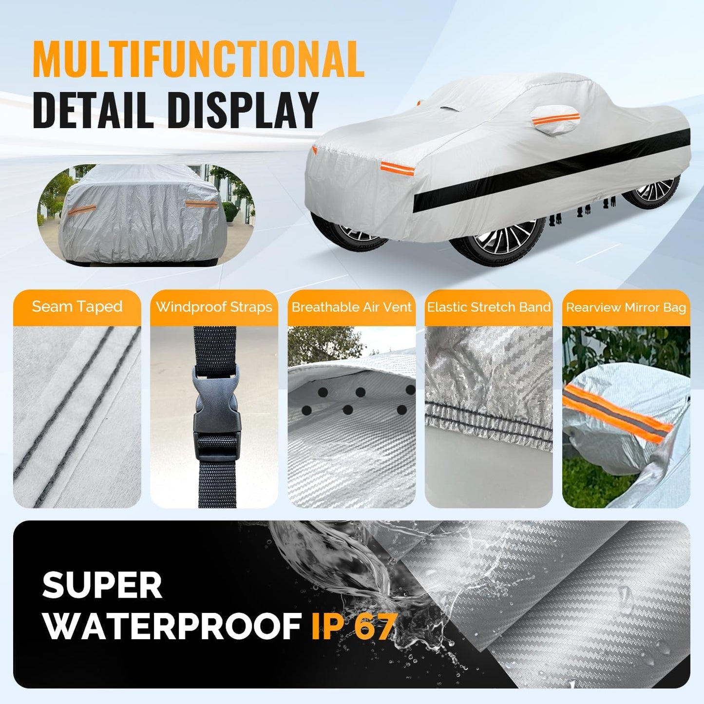 30 Layers Truck Car Cover for Automobiles All Weather Waterproof, Outdoor Snowproof UV Protection Windproof, No Zipper, Heavy Duty Universal Car Covers, (Silver, Fit Truck 191"-210")