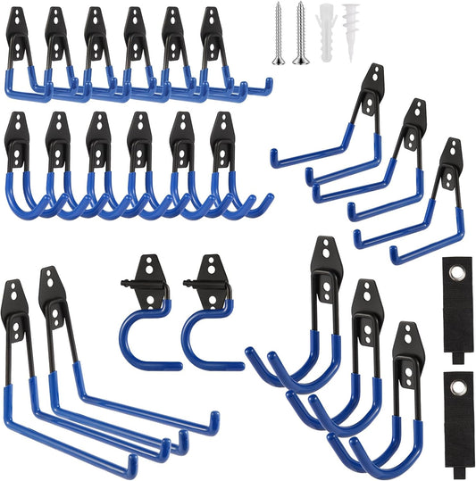 Garage Hook Heavy Duty Wall Storage Hangers, 24 Pack Garage Storage Hooks Steel Tool Blue for Ladders, Ropes, Garden Tools