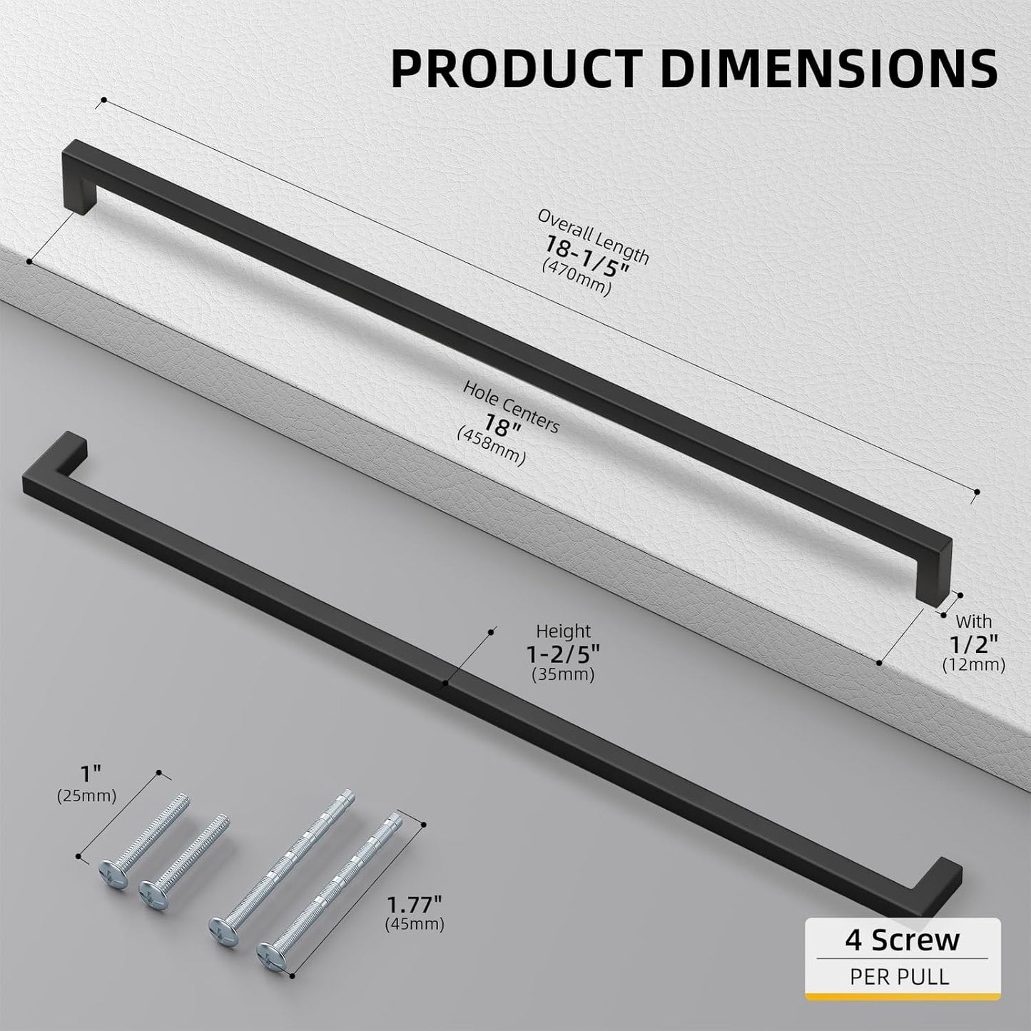 goldenwarm 150 Pack 18INCH Black Cabinet Pulls Kitchen Cabinet Handles-LSJ12BK458 Square Drawer Handle Metal Bathroom Cabinets Hardware 458mm Hole Center