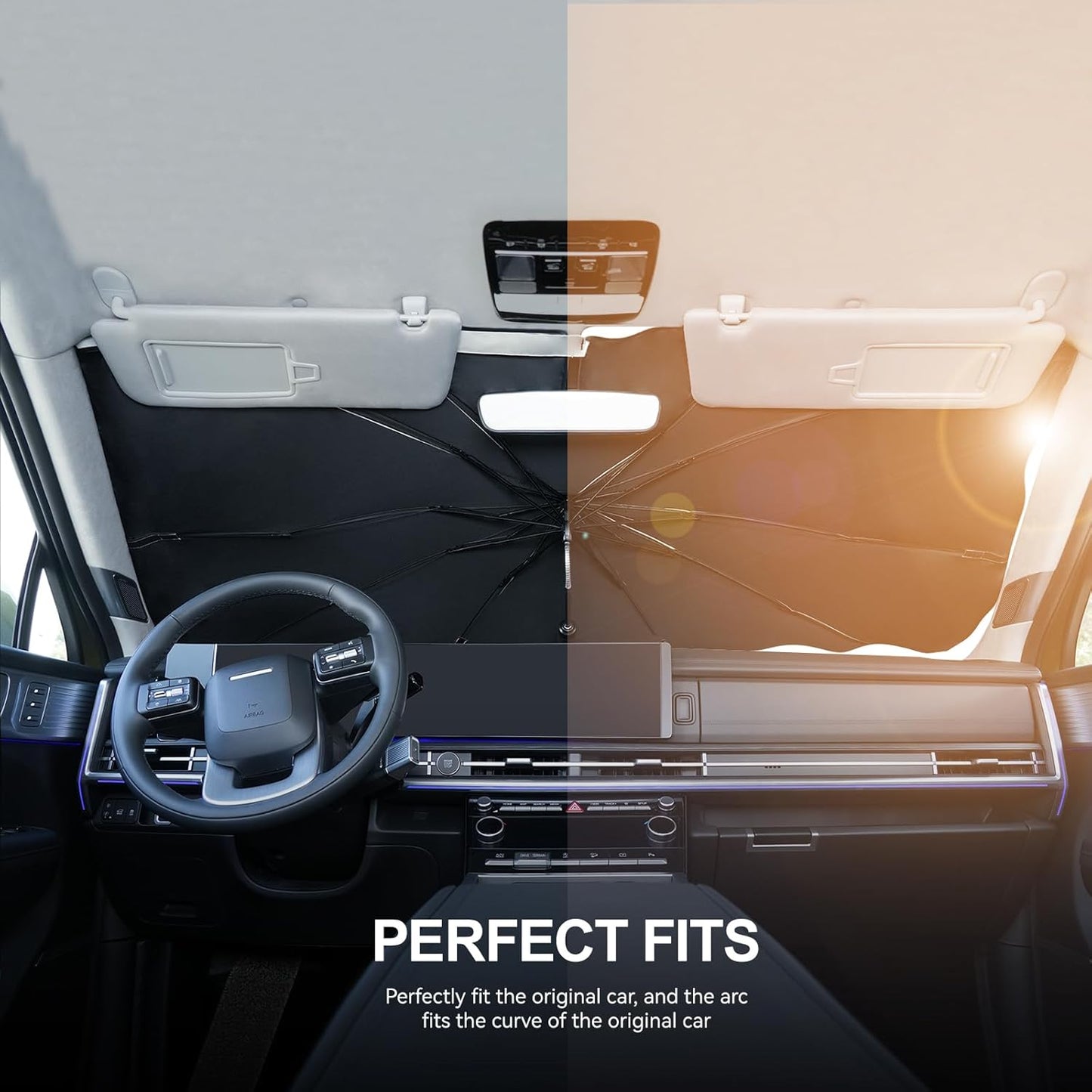 2024-2025 Upgraded for Hyundai Santa Fe Sunshade, Portable Foldable Sunshade Accessories, [Nano Ice Crystals Coating] UV Protection, Keeps Interior Cool (for Hyundai Santa Fe 2024-2025)