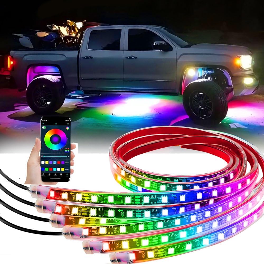 Underglow Lights for Car, 6 Pcs Led Strip Lights with RGB Dream Color Chasing, APP Control 12V Flexible LEDs Underbody Lights, Waterproof Underglow Led Light Kit