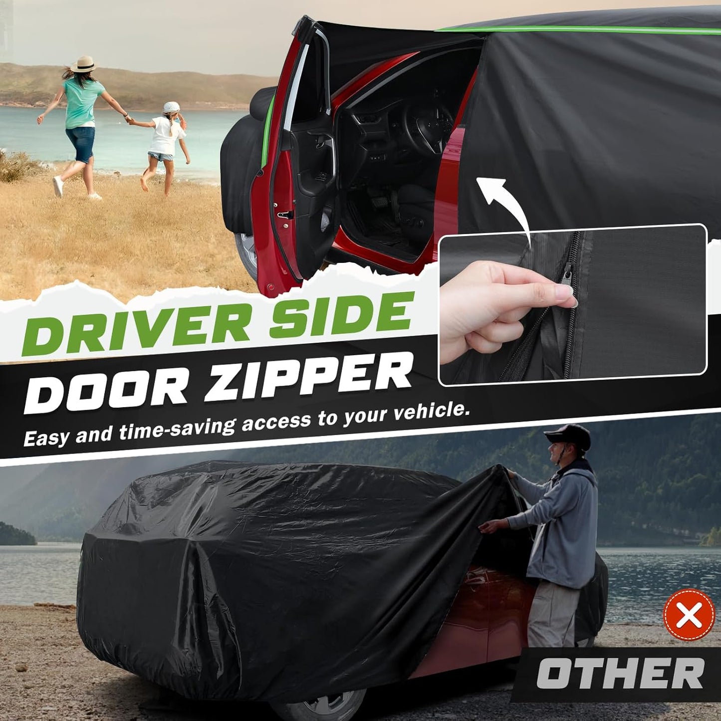 Mixsuper Liner Car Cover for Forester 2009-2026, All Weather Car Cover for Forester, 7 Layers Waterproof Full Car Covers with Zipper Door Reflective Strips