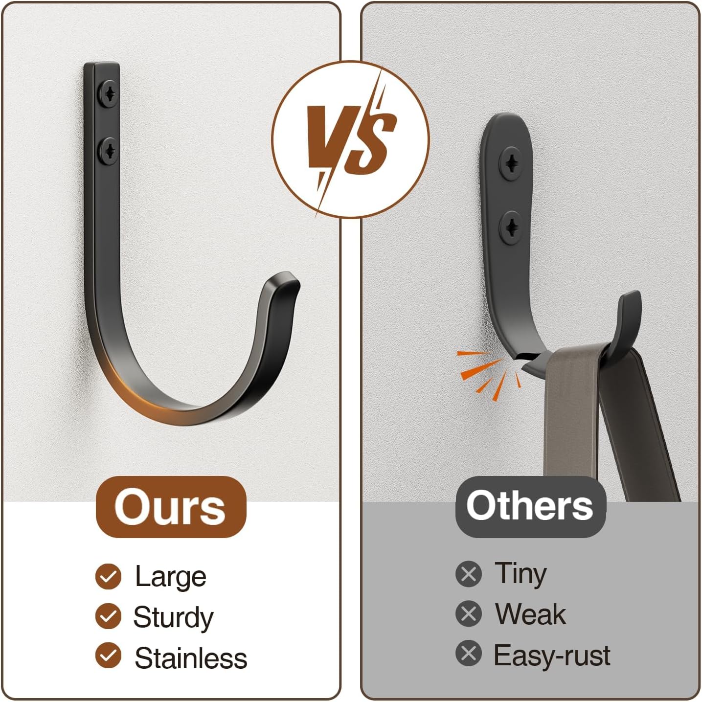 10-Pack Wall Hooks for Hanging Towel/Coat - 22LB Screw in Metal Hanger Wall Mount, for Outdoor, Closet, Door, Bathrooms, for Backpack, Robe, Black