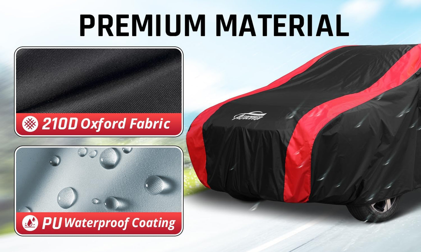 SUV Car Cover Waterproof All Weather Protection with Red Stripe Design,Universal Fit Toyota RAV4, Honda CRV, Tesla Model Y, Audi Q5, Nissan Rogue, Mazda CX-5, Kia Sorento,Hyundai Sante Fe