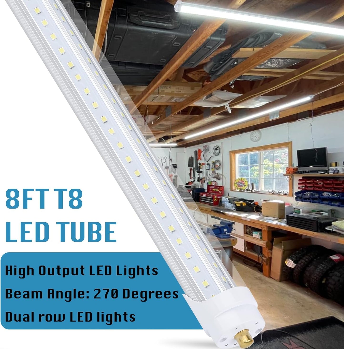 12 Pack, 100W 8ft Led Bulbs, 100lm 6000k 8' Led Bulbs, V Shaped Clear Cover T8 Led Tube Lights 8ft, T8 Led Bulbs 8 Foot, 8' Led Replacement for T8 T10 T12 F96t12 Fluorescent Tubes