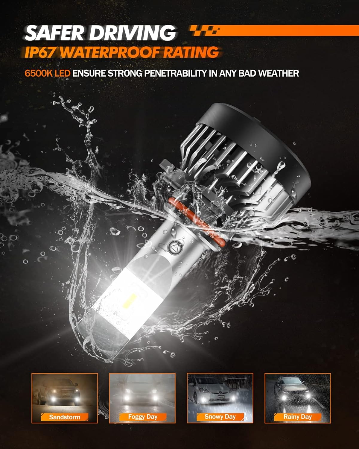 SEALIGHT H10 9145 LED Fog Light Bulbs or DRL, 600% Brightness 6500K Cool White, Built in 20000RPM Turbo Fan 9140 H10 9145 LED Fog Lights, Superior Heat Dissipation, Pack of 2