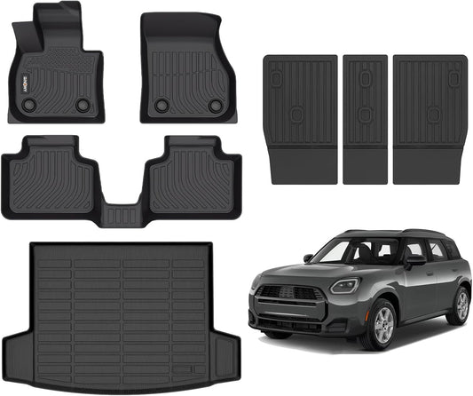GINOWY-Floor Mats & Cargo Liner for Mini Countryman 2025(Not for SE&Electric), TPE All Weather Countryman Car Mats Non-Slip Trunk Mat Floor Liners Waterproof Accessories Mats Black