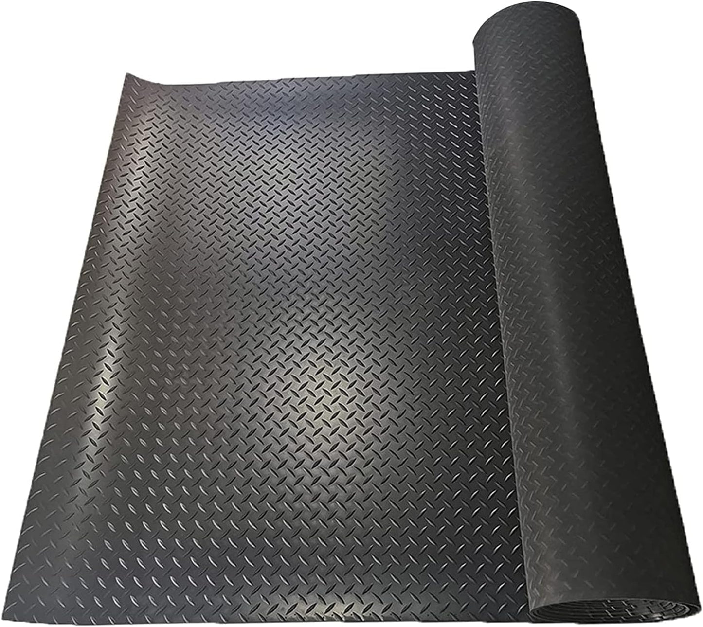 Boshen 5Ft x 12Ft Garage Floor Mat 2.5mm Thickened Rubber Flooring Roll 60sqft Diamond Plate PVC Rubber Trailer Mat Non-Slip Floor Protector Mat for Garage Warehouse Basement Trailer - Black