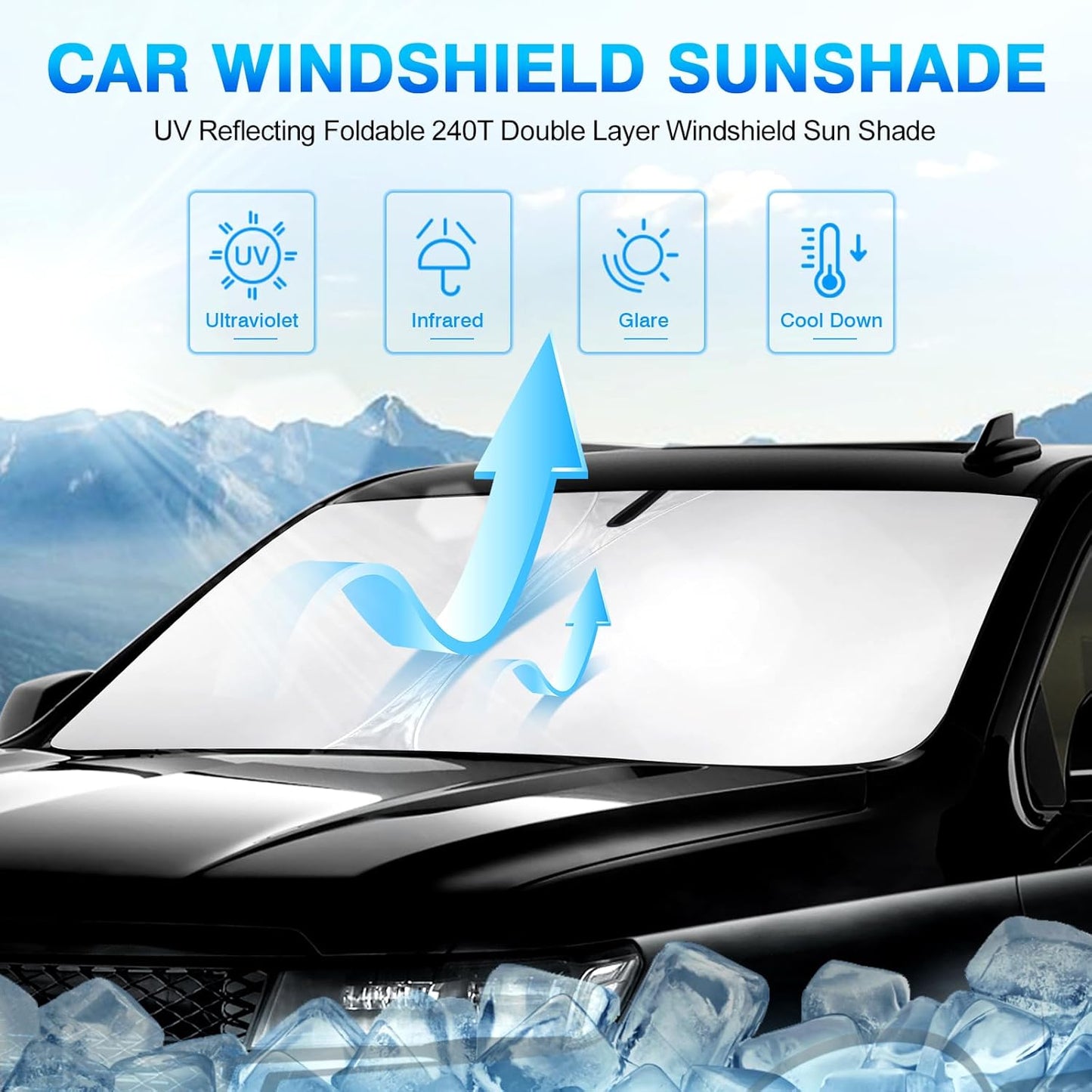 KUST Windshield Sun Shade for Mazda 3 2014 2015 2016 2017 2018 Mazda3 Accessories Hatchback/Sedan Custom Fit Sunshade Foldable Sun Visor Protector Blocks UV Rays Keep Your Car Cooler