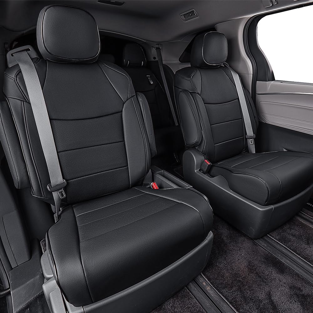 EKR Sienna Seat Covers for 2011-2020 Toyota Sienna XLE,Limited,Limited Premium,7 Seats,2nd Row Captain Seats W/Legrest,Seat Covers for SUV,Automotive Seat Cover Full Set-Three Row,Leather(Black)
