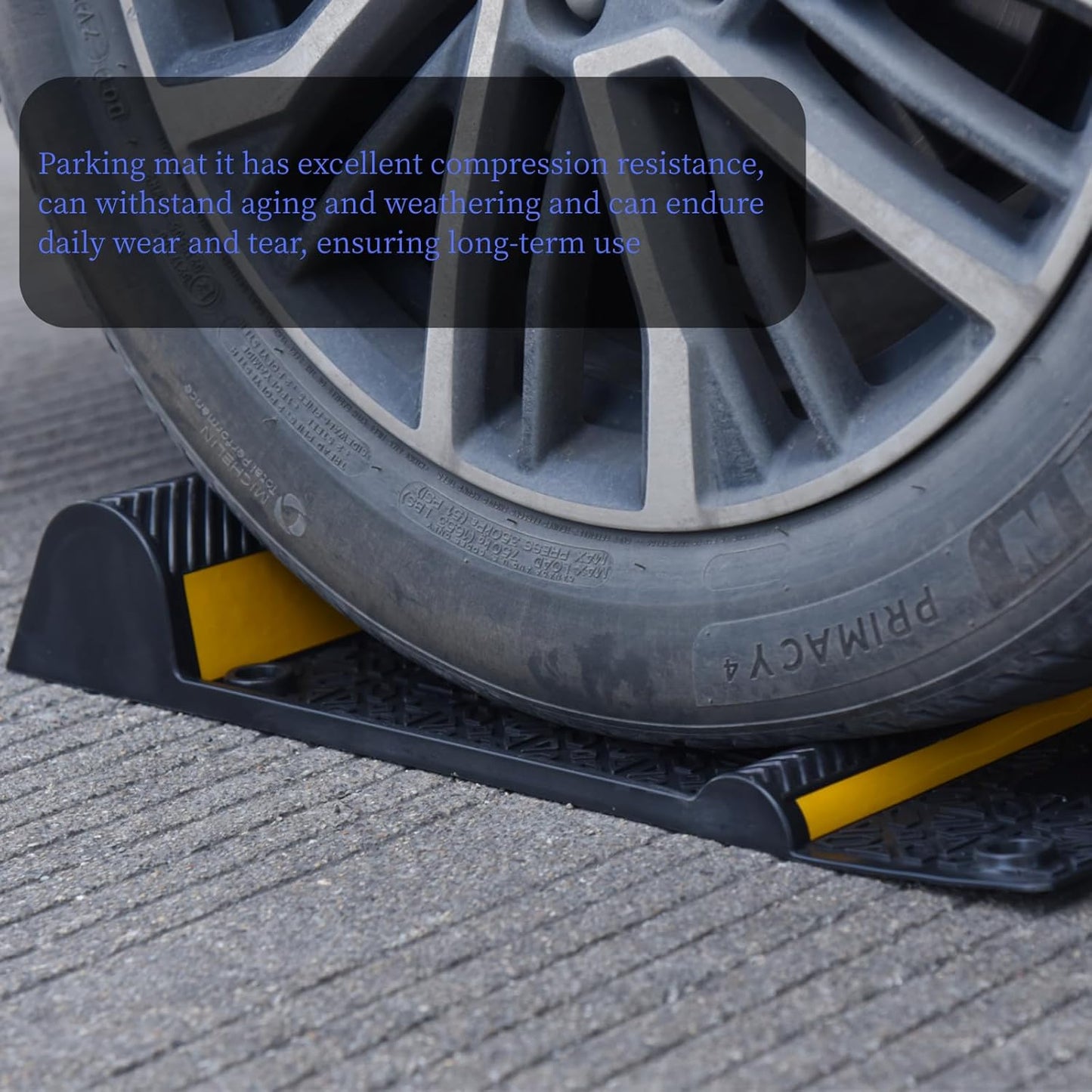 4 Pack Parking Mats for Garage Floors,21.6" X11.4" Durable Rubber Car Parking Guide Mat-Wheel Stopper with Reflective Yellow Strips,Garage Floor Stop Aid for Cars, Trucks, Indoor/Outdoor,Black