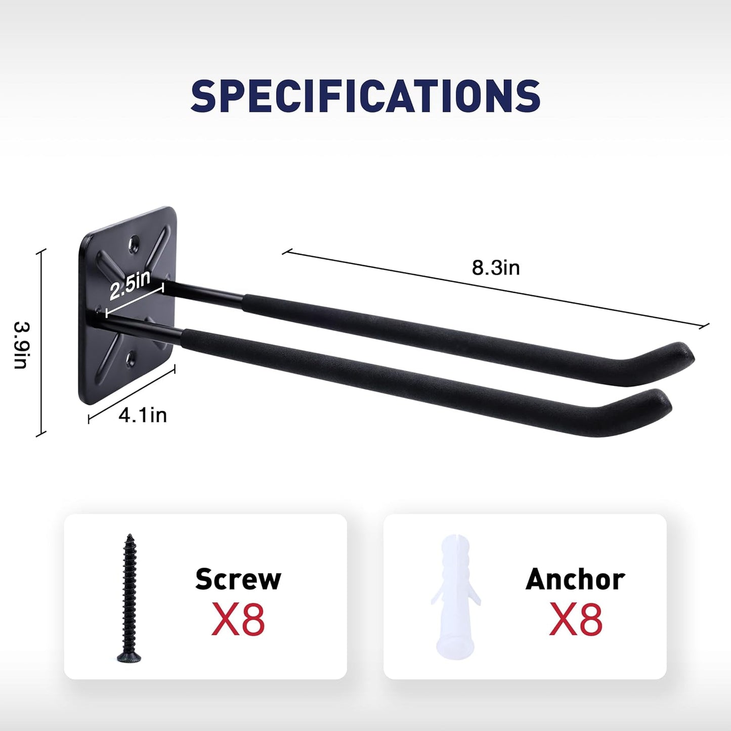 SMART JERRY - Garage Hooks Heavy Duty Tool Organizer │Wall Mount Hooks for Car Tires, Ladders, Chairs, Strollers & Power Tools │Garage Organization Hooks │4 Pack