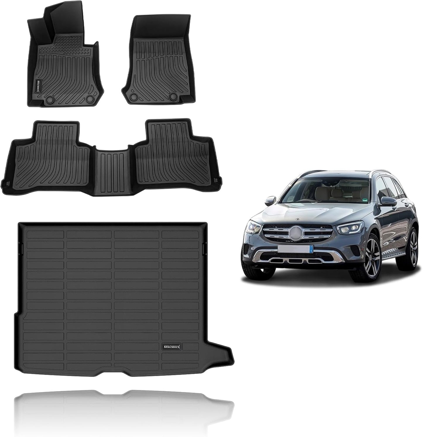 KELCSEECS Floor Mats & Cargo Liner Custom for Benz GLC 250 | 300 | 350e 2022-2016 (Not for Coupe) Car Mats Automotive Cargo Mat Floor Liners Trunk Mat GLC All Weather Trunk Liner