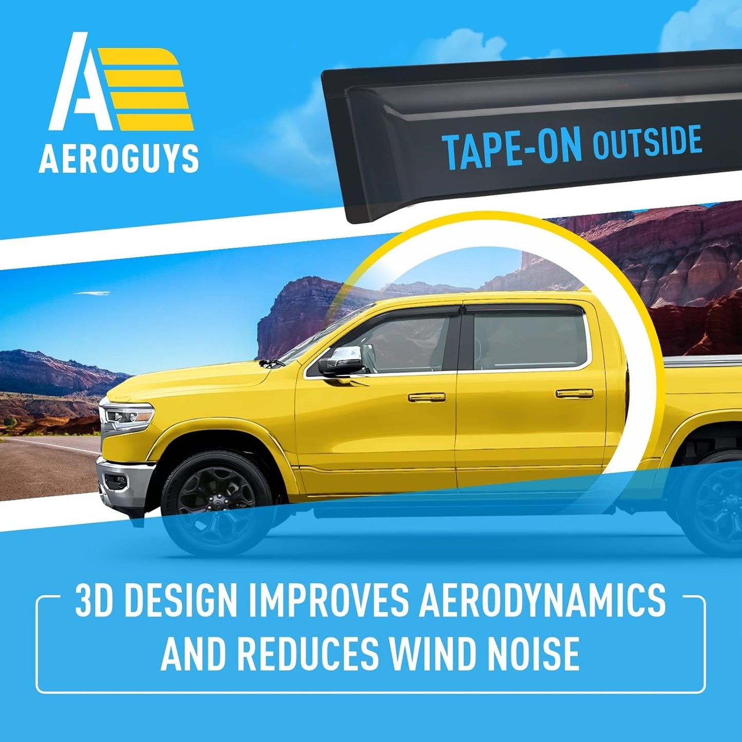 Extra Durable Window Deflectors Tape-On Window Visors Rain Guards Fit for Dodge Ram 1500 (New Body Style) 2019-2025 Crew Cab, Sun Visors, Wind Vent for Shades, Exterior Car Accessories - 4pcs. AG0717