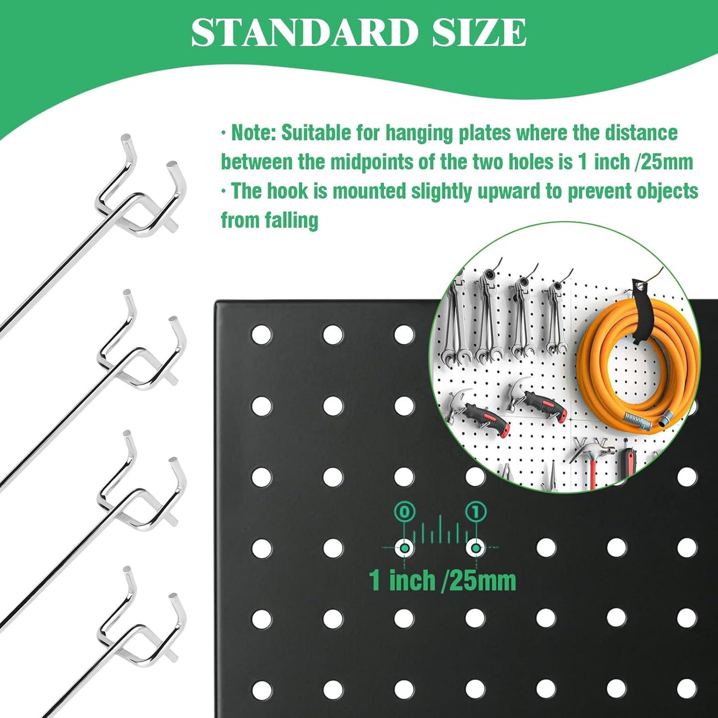 50Pcs 6"/15CM Pegboard Hooks Assortment Set, Metal Peg Board Hooks with 2.5mm Hole Pitch 4mm Wire Diameter Slatwall Hanging Hook for Garage Organization Wall Hanging (Silver)