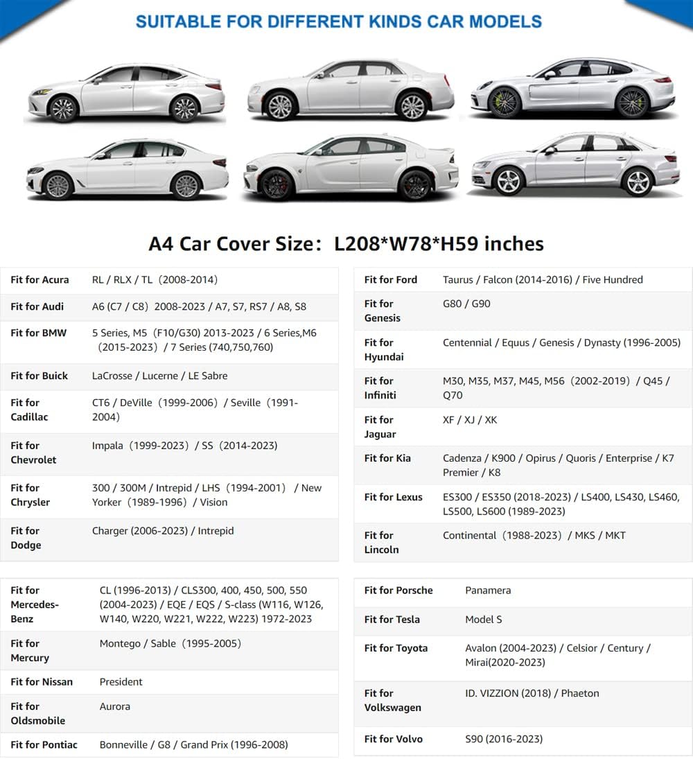 KouKou 6 Layers Car Cover Waterproof All Weather for Automobiles, Fit Sedan Toyota Camry, Honda Accord, Avalon, Civic, Nissan Altima, Maxima, Audi a4, a5, Tesla Model 3 etc.(193 X72 X59)