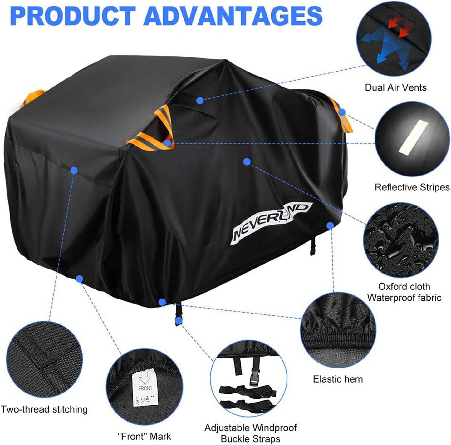 NEVERLAND ATV Cover Oxford Cloth Heavy,Compatible with Polaris Sportsman Yamaha Grizzly Honda FourTrax Kawasaki KFX Wheel Car with Air Vents Reflective Strips and Buckle Straps Length up to 78 inches
