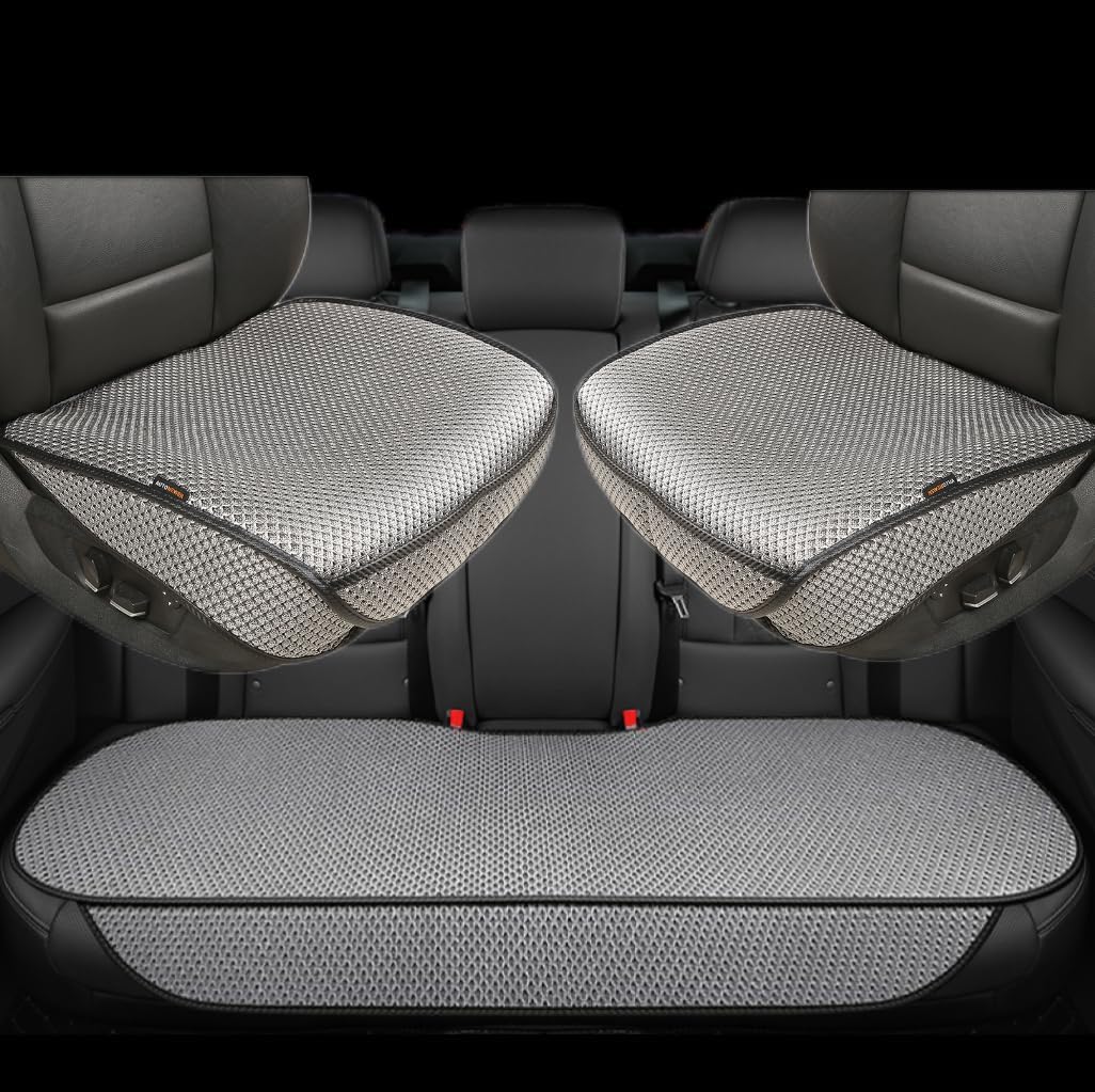 Auto Newer Breathable Universal Four Seasons Car Seat Covers, Luxury Include Front Car Seat Protector and RearCar Seat Cushion,Compatible with 95% Vehicles， Fit for Cars Truck SUV (Grey,3PCS)