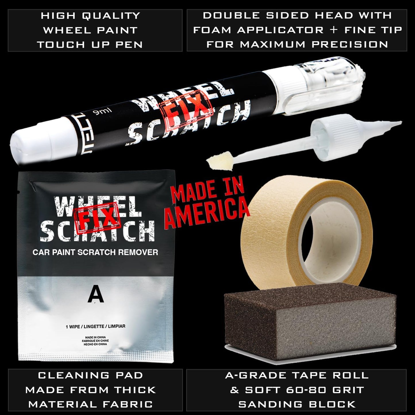 Matte Black Rim Touch Up Paint Kit, Car Wheel Scratch Repair Kit, Wheel Touch Up Paint Pen, curb rim repair kit, curb rash repair kit, Universal Rim Alloy Wheel Paint Black (Matte Black Satin)
