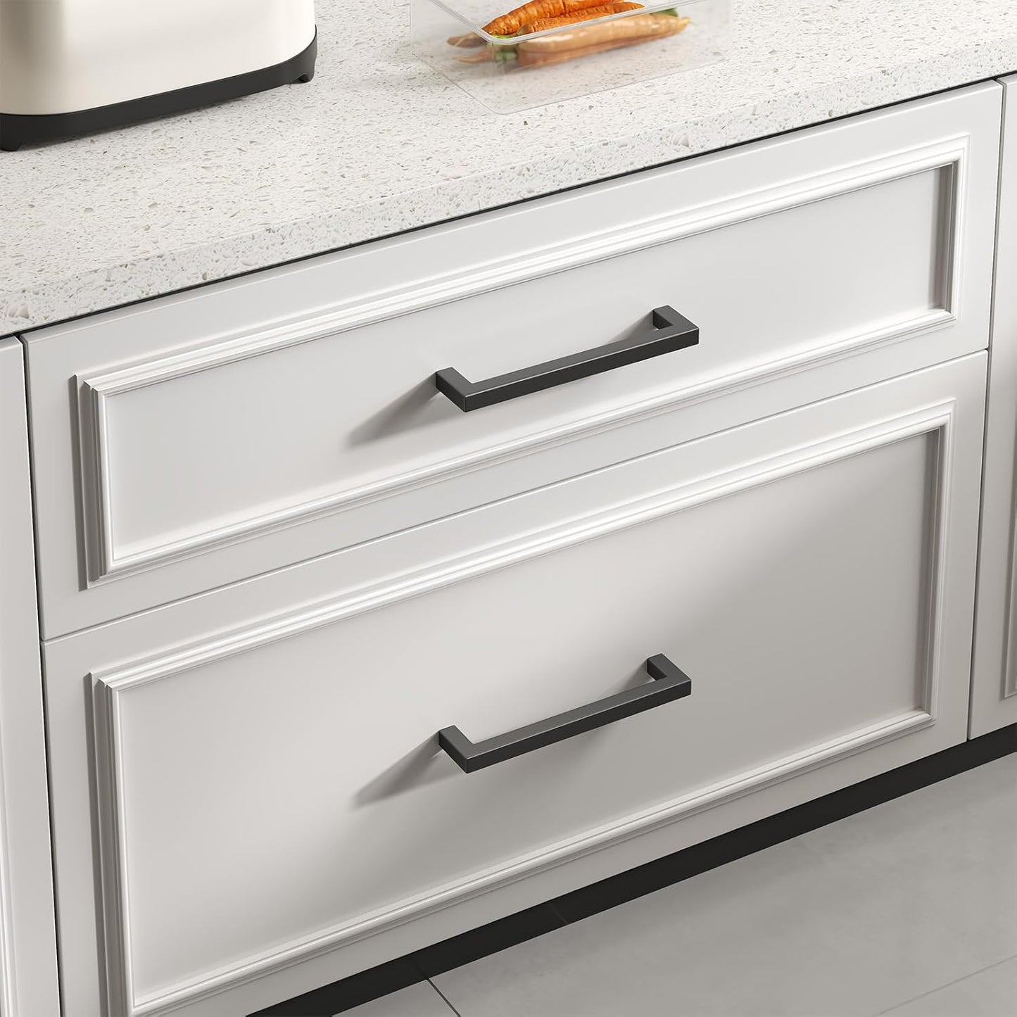 goldenwarm 150 Pack 5 Inch Black Cabinet Handles - Matte Black Drawer Pulls Stainless Steel - 128mm Cabinet Hardware Square Bar Modern Cabinet Pulls for Kitchen Bathroom Cupboard
