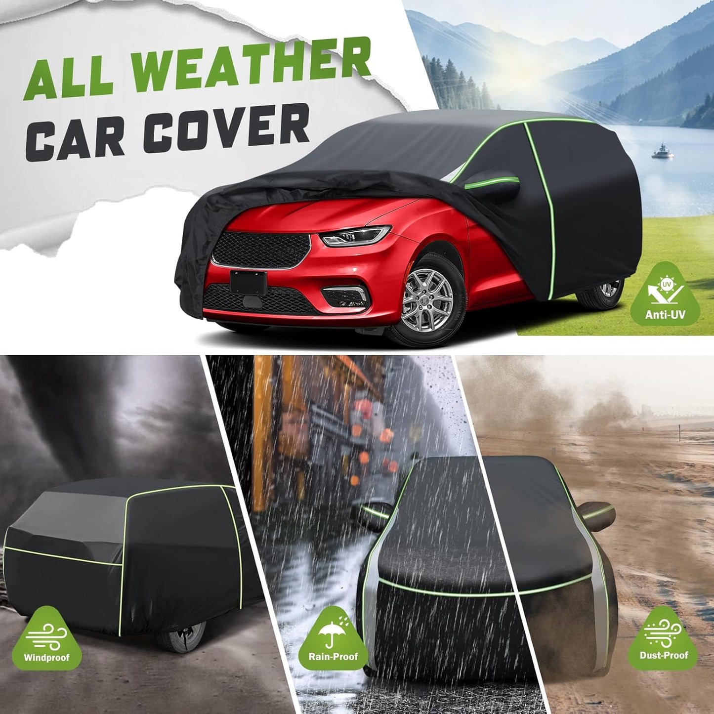 Mixsuper Liner Car Cover for Chrysler Pacifica 1999-2026, 7 Layers Waterproof Car Cover Accessories for Pacifica with Zipper Door, Windproof Straps, Reflective Strips, Anti-UV, All Weather
