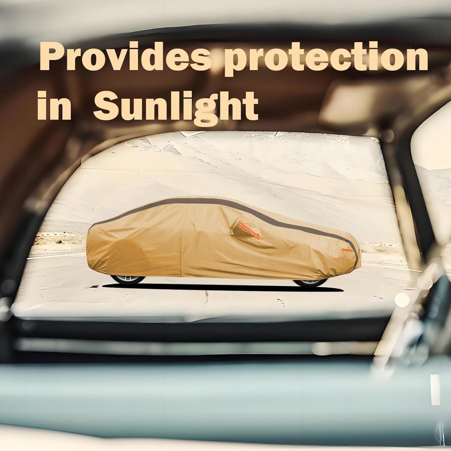 Car Cover Waterproof All Weather Compatible with Chevy Corvette C4 C5 C6 C7 C8, Outdoor Anti-UV Sun Rain Protection Full Exterior Cover (Camel with Brown)