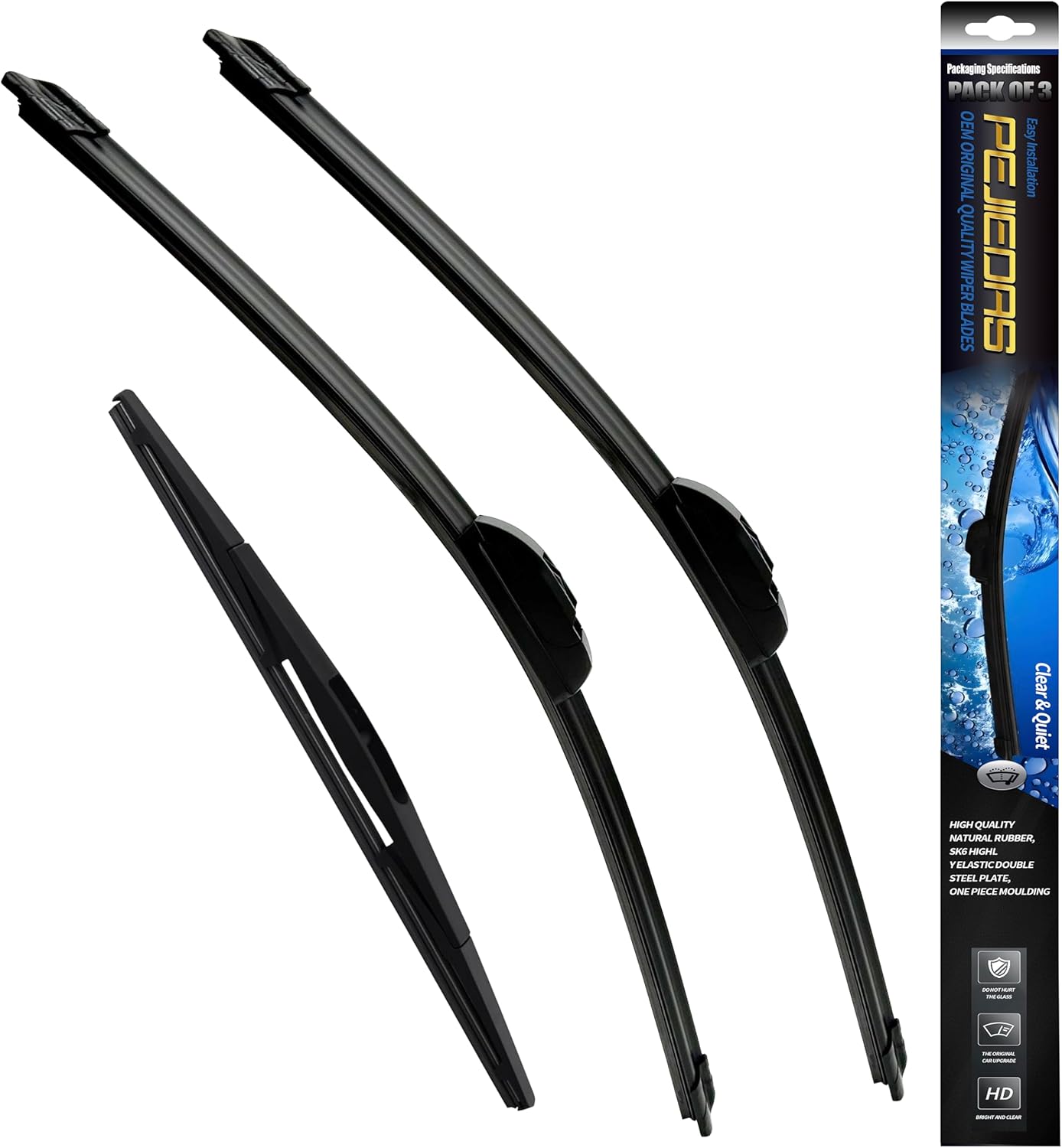 3 Wiper Blades, Front Wiper + Rear Wiper Blades for Honda HRV 2016-2020 (26 inch + 18 inch + 10 inch Wipers) OE Original Style