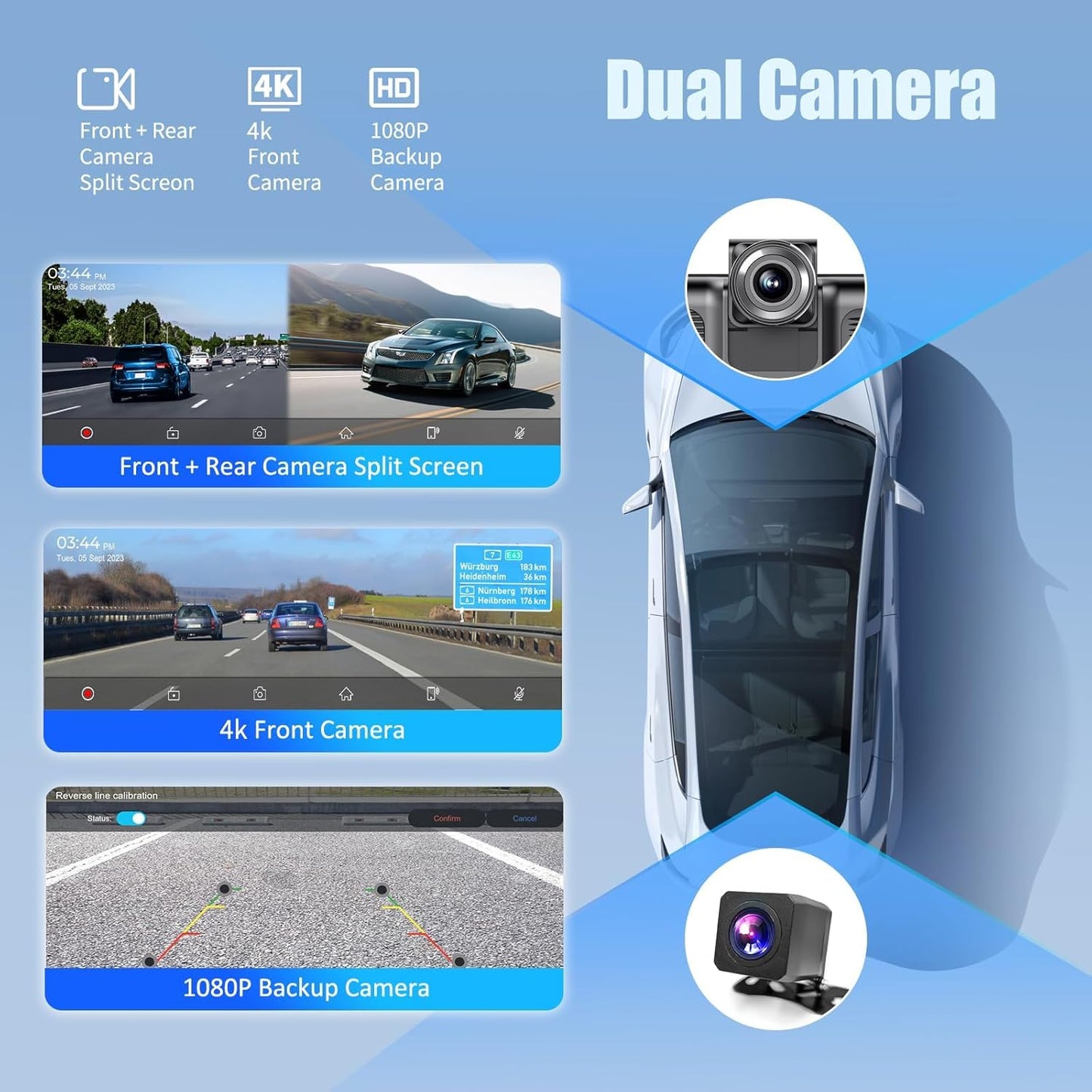 Wireless Carplay Screen, 10.26"Portable Car play & Android Auto Touch Screen, Bluetooth Double Din Car Stereo with 4K Dash Cam,1080P Backup Camera/Mirror Link/Voice Control/GPS/AUX/FM for All Vehicles