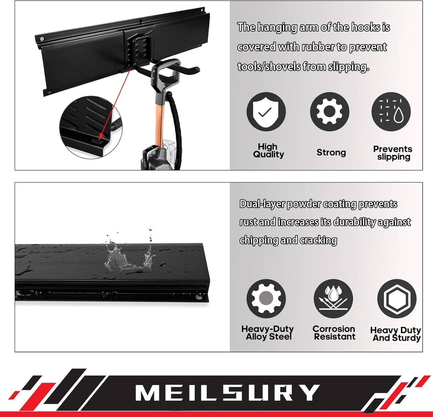 Garage Storage, 48-INCH Garage Tool Organization Wall Mount, Upgraded to Support Max 440lbs Garage Garden Tool Organizer, Professional Wall Mount Tool Storage Racks with 3 Rails and 7 Hooks