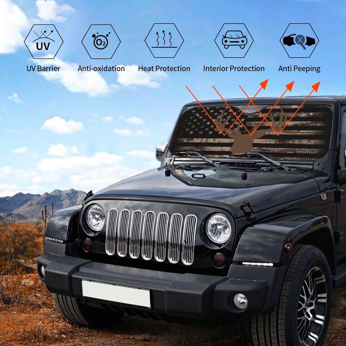 American Flag Camouflage Car Windshield Sunshade Front Window Sun Visor Protector Foldable Shield Cover for Truck SUV