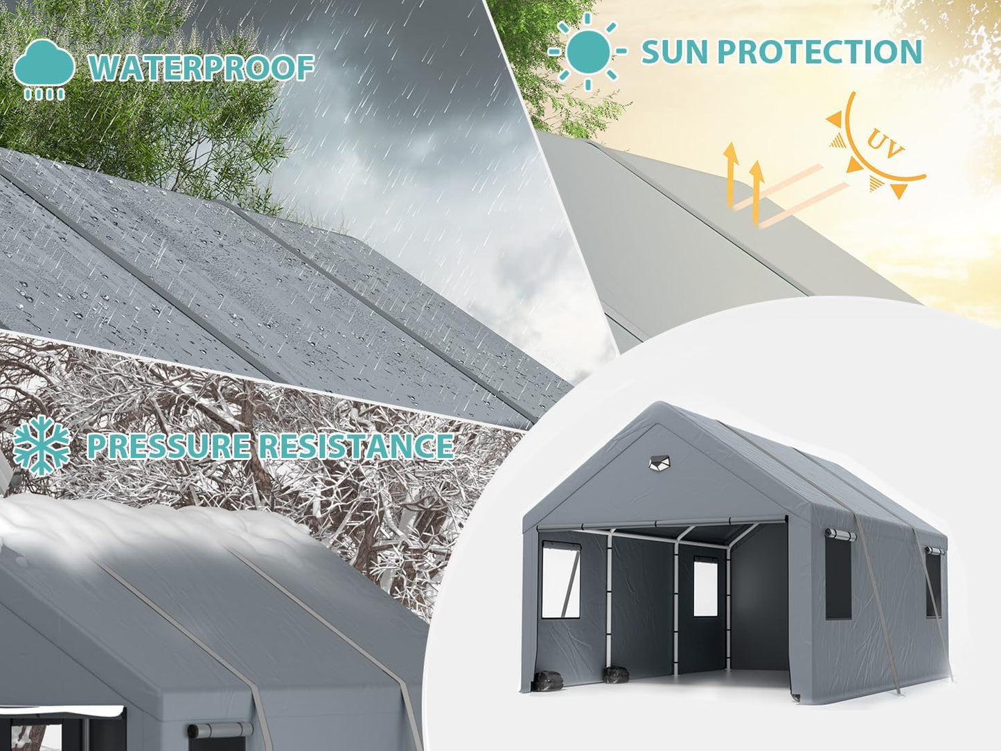 Carports 13X25 Heavy Duty,Car Ports with 180G Removable Side Wall,Portable Car Port Garage,Carport Canopy, Car Shelter All Weather,Grey