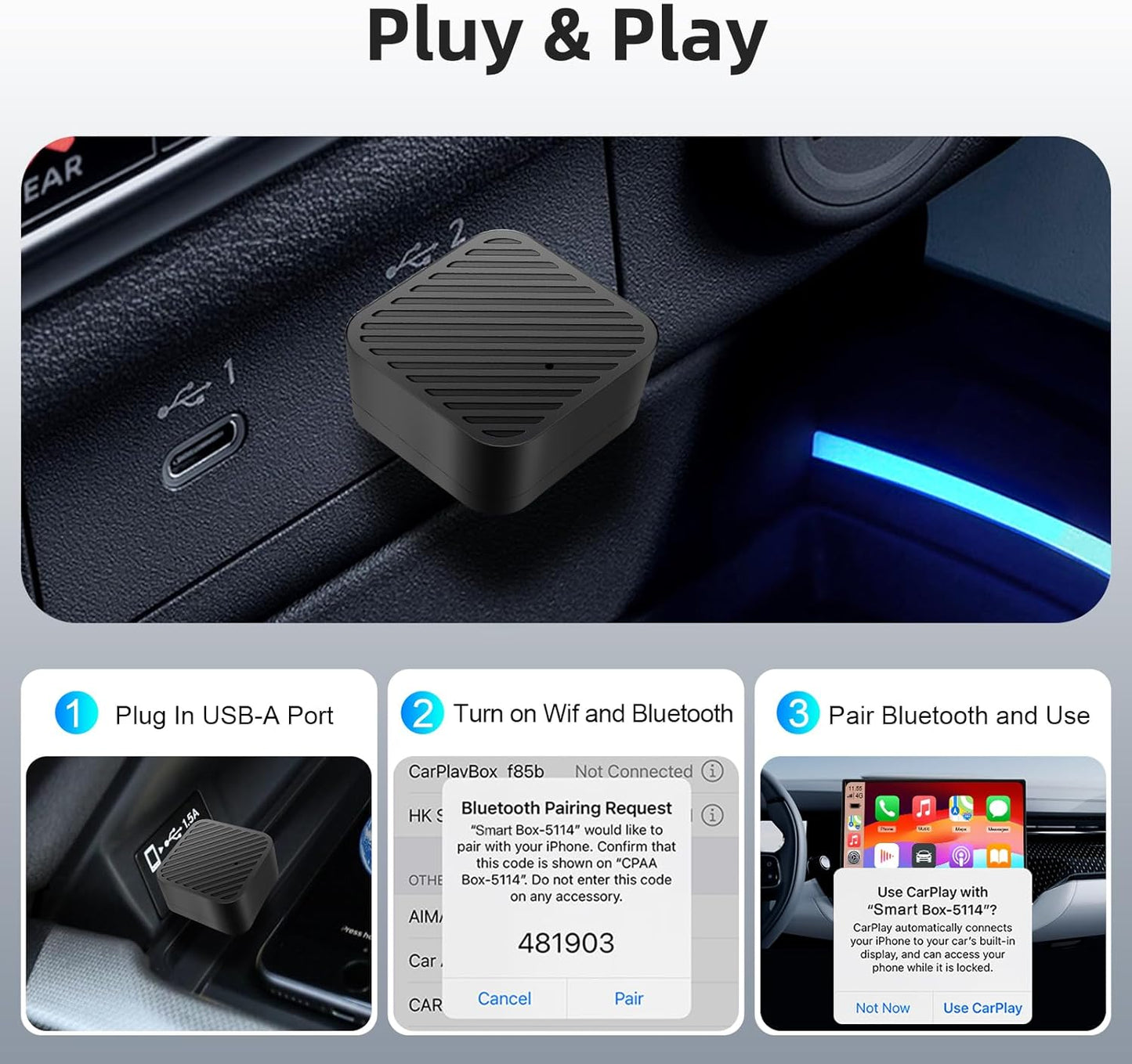 Mini Wireless CarPlay Adapter for iPhone, 2 in 1 CarPlay and Android Auto Wireless Adapter for Cars, Wired to Wireless, Plug & Play, Stable Fast Connection for Android 11+ and CarPlay iOS 10+
