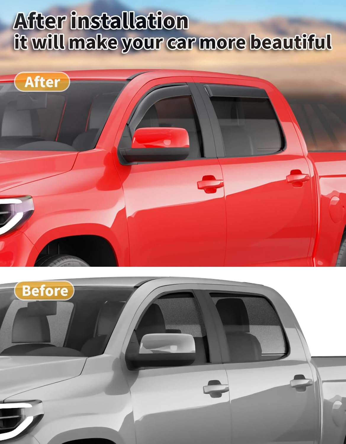 in-Channel Window Rain Guards Fit for Truck Toyota Tundra 2007-2021 CrewMax Extra Durable Window Deflectors Window Visors Vent Visors Vent Shades Car Accessories-4 pcs Q27