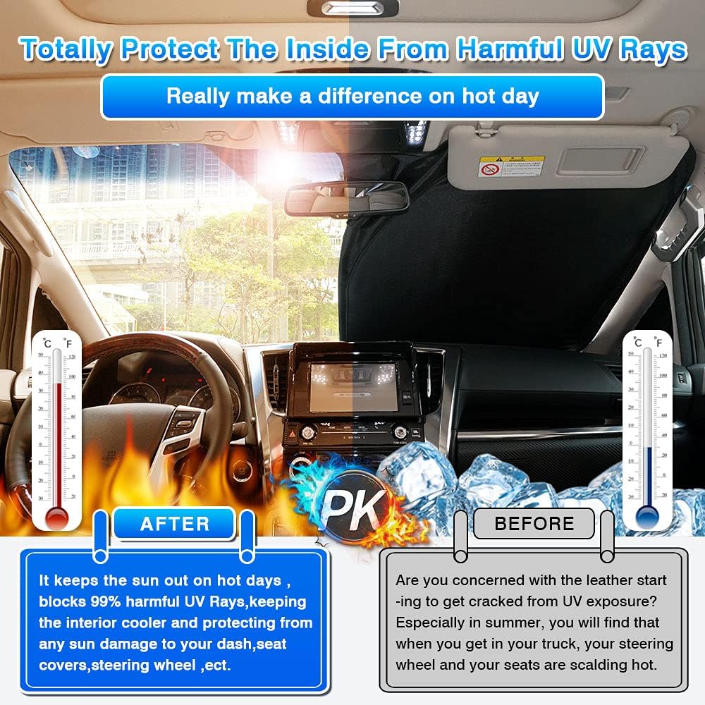 T TGBROS Windshield Sun Shade Custom Fit for 2018–2023 Kia Stinger Accessories Foldable Sun Shield Reflective Polyester Sun Visor Cover Block Heat and Sun Protection