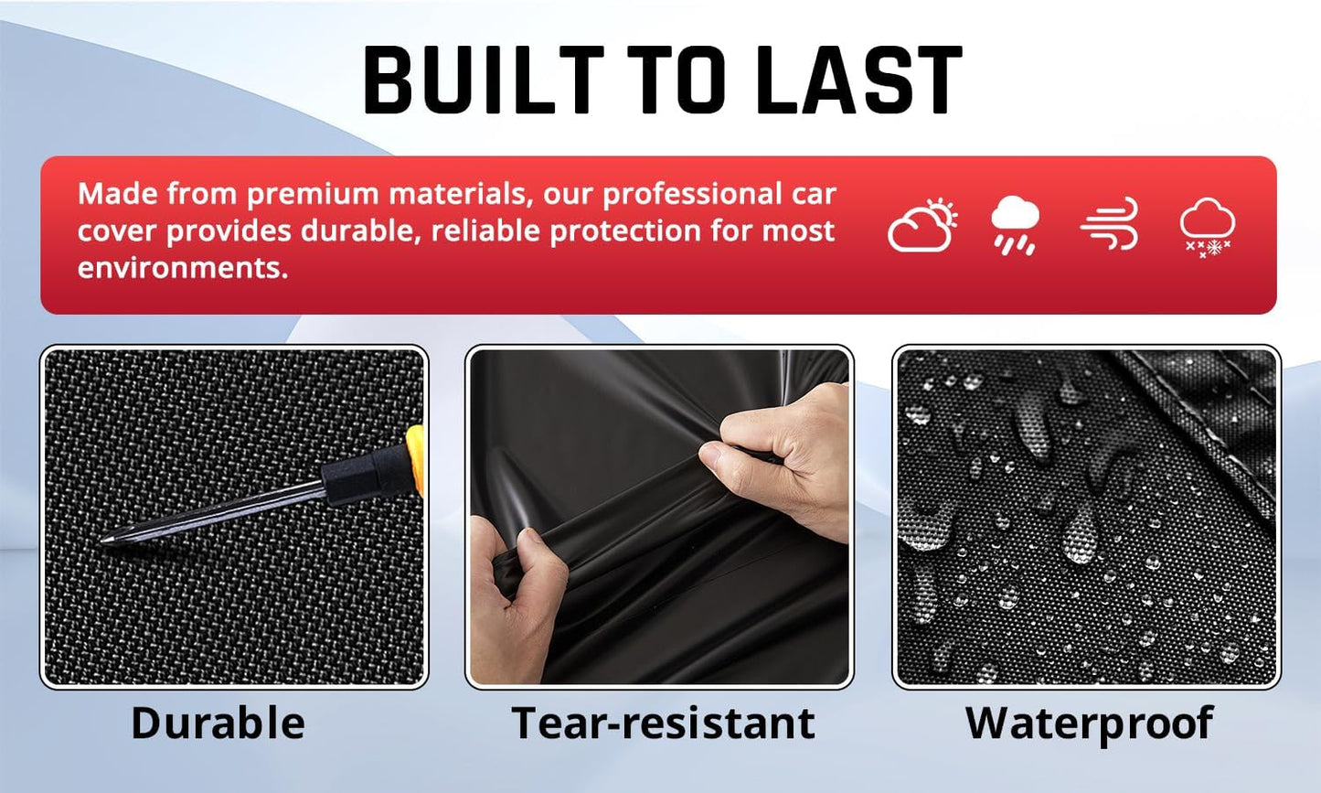 Small Car Cover Waterproof All Weather Protection with Red Stripe Design,Universal Fit Nissan Versa, Hyundai Accent, Mazda MX-3 RX8, Subaru BRZ, Audi TT, Porsche 718 Boxster Cayman