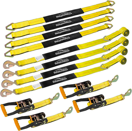 Complete Axle Straps Tie Down Kit 2" x10' Heavy Duty Vehicle Tie Down Strap-Breaking Strength 10,000lbs-Working Load Limit 3,333lbs-Car Tire Straps for Car, Truck, UTV & More