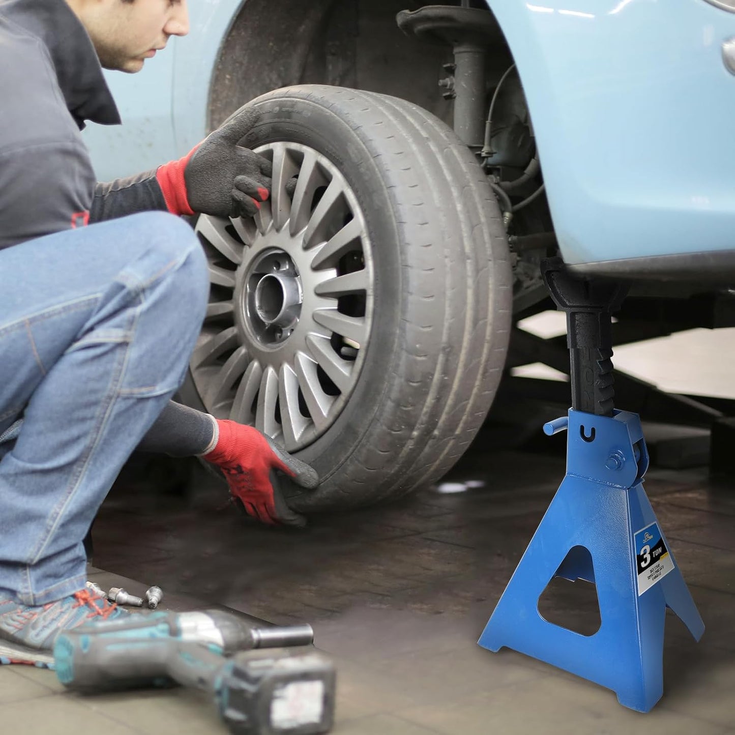 3 Ton (6,000 LBs) Automotive Jack Stands,Heavy Duty Steel Car Lifting Stand for Garages,Repair Shops,Adjustable Height 11.4"-16.8",1 Pair