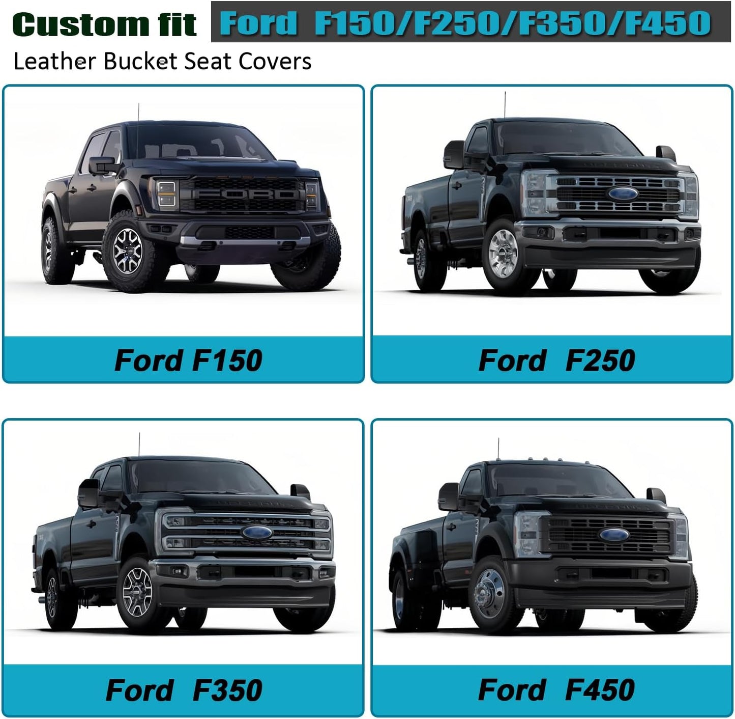 GIANT PANDA 2 Pcs Front 3D Air Mesh Car Seat Cover Custom Fit Ford F150 F250 F350 F450 SuperCrew/Crew Cab Pickup Trucks, Breathable Cooling Seat Protector with Composite Sponge Inside (Black)