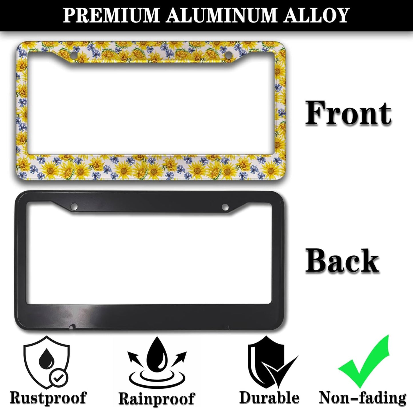 License Plate Cover Frame for Women Multicolor License Plate Frames for Men Sunflowers Aluminum Metal Car Accessory 2 Pack with Screw Covers Set