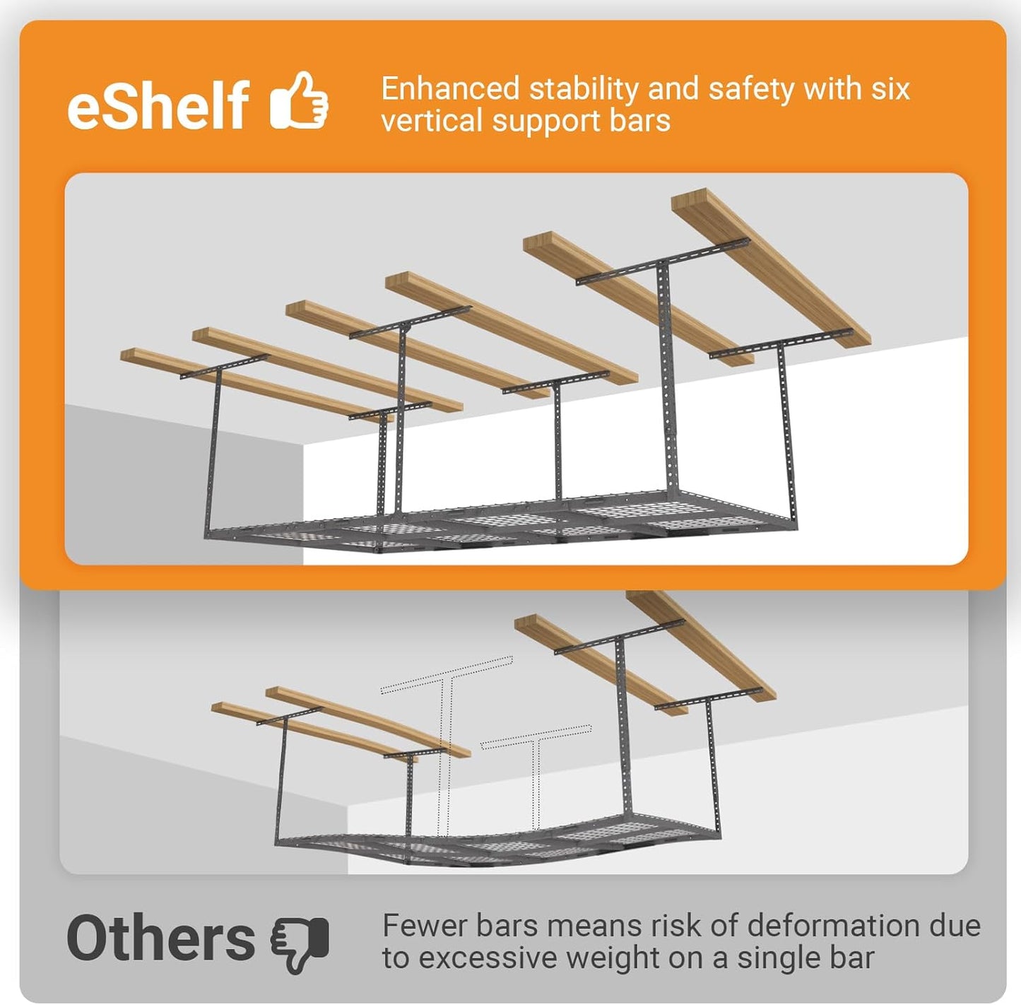 4ftx8ft Overhead Garage Storage Rack, Heavy-Duty Metal Garage Ceiling Storage Rack, 22''-40" Adjustable Ceiling Drop-Down, 600 lb. Loading Weight Capacity, Hammertone