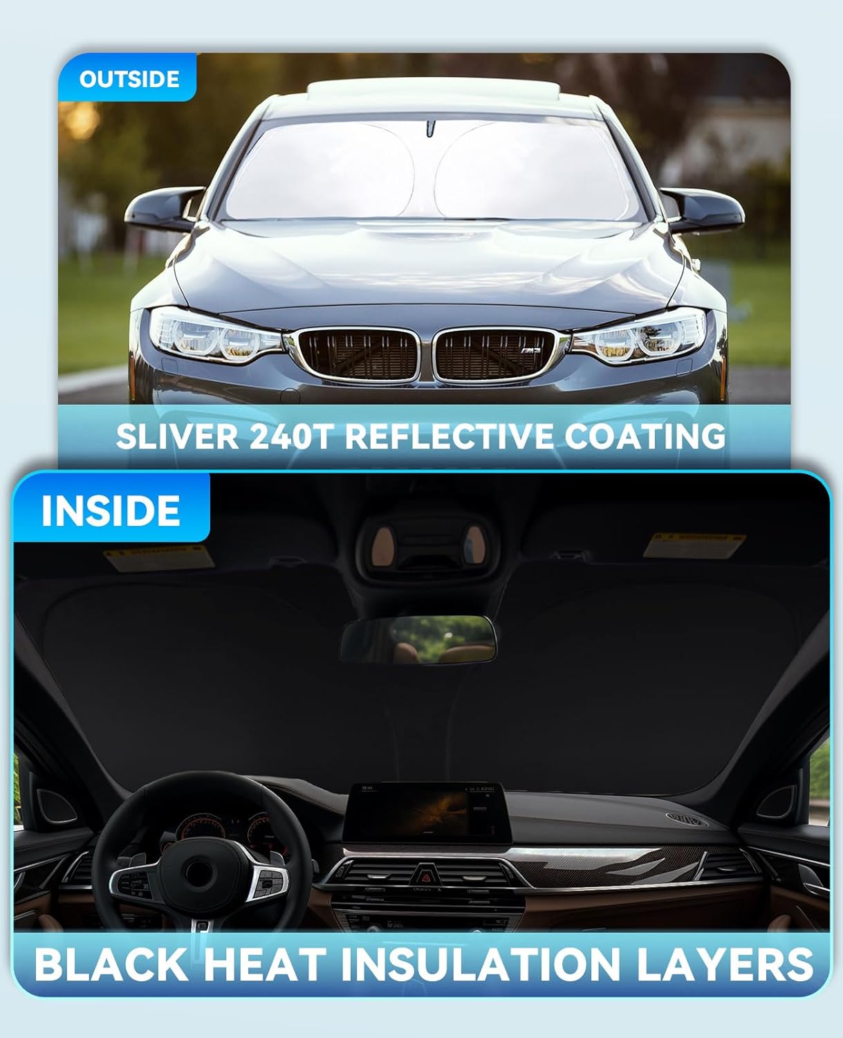 Sun Shade Windshield Sunshades for 2019-2024 2025 2026 Ford Ranger Accessories Windshield Cover Fits Ranger 240T Coating Window Shields Sun Visor Protector Sun Blocker Keeps Car Cool