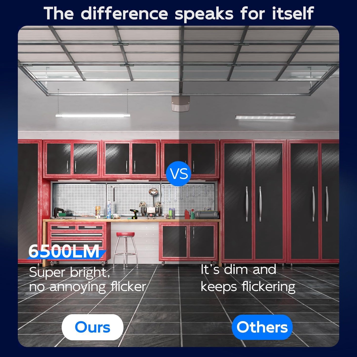 hykolity 6 Pack 4FT Linkable LED Shop Light for Garage, 6500lm, 4FT 60W Utility Light Fixture, 5000K Daylight LED Workbench Light with Plug, Hanging or Surface Mount, White - ETL