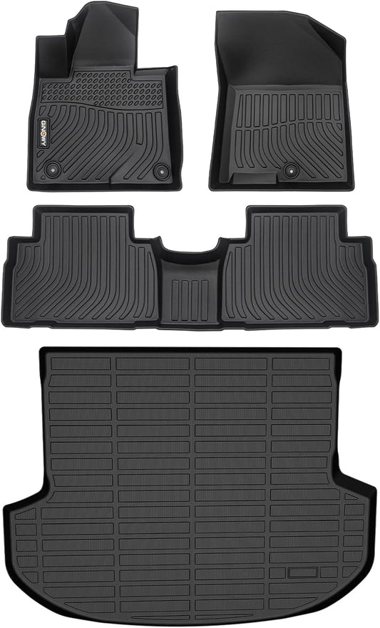 GINOWY- Floor Mats & Cargo Liner for Hyundai Santa Fe 2019-2020, TPE All Weather Protection Santa Fe Car Mats, Non-Slip Trunk Cargo Mat, Waterproof Car Accessories Floor Liners, Black