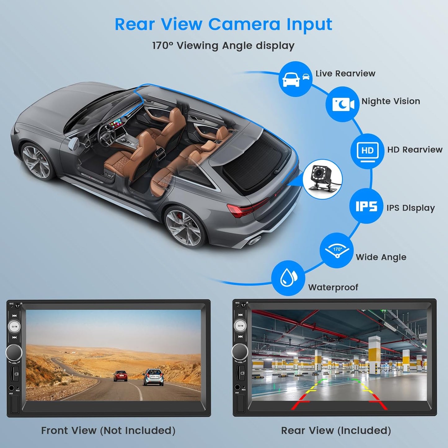 Car Stereo Double Din Wireless Carplay Android Auto, 7 Inch Touchscreen Car Radio Bluetooth 5.1 FM Car Audio Receiver with Backup Camera Mirror Link SWC