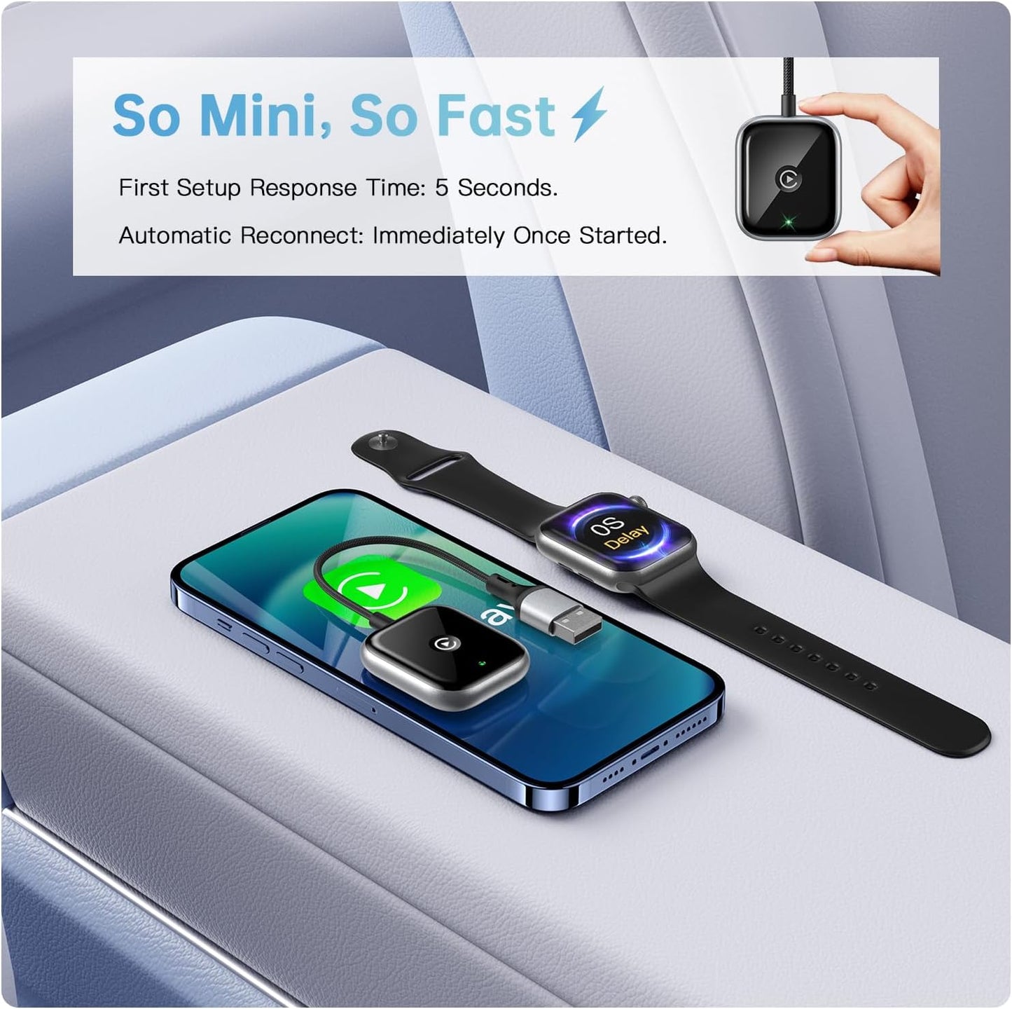 Wireless CarPlay Adapter for Apple CarPlay, Easy to Upgrade Wired CarPlay to Wireless, Instant Connectivity, Super Mini Car Play Dongle for iPhone Fit for Cars with Built-in CarPlay