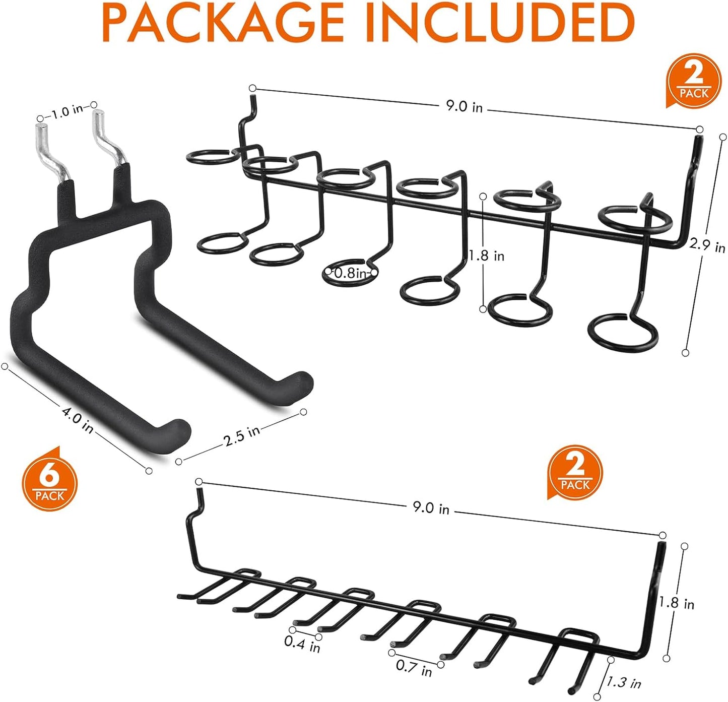 LIGHT DUST Utility Heavy Duty Pegboard Hooks - 10Pack Peg Board Accessories for Hanging Tools Fit 1/4" Peg Holes - Pegboard Organizer Large Tool Holders for Garage Workshop Shed