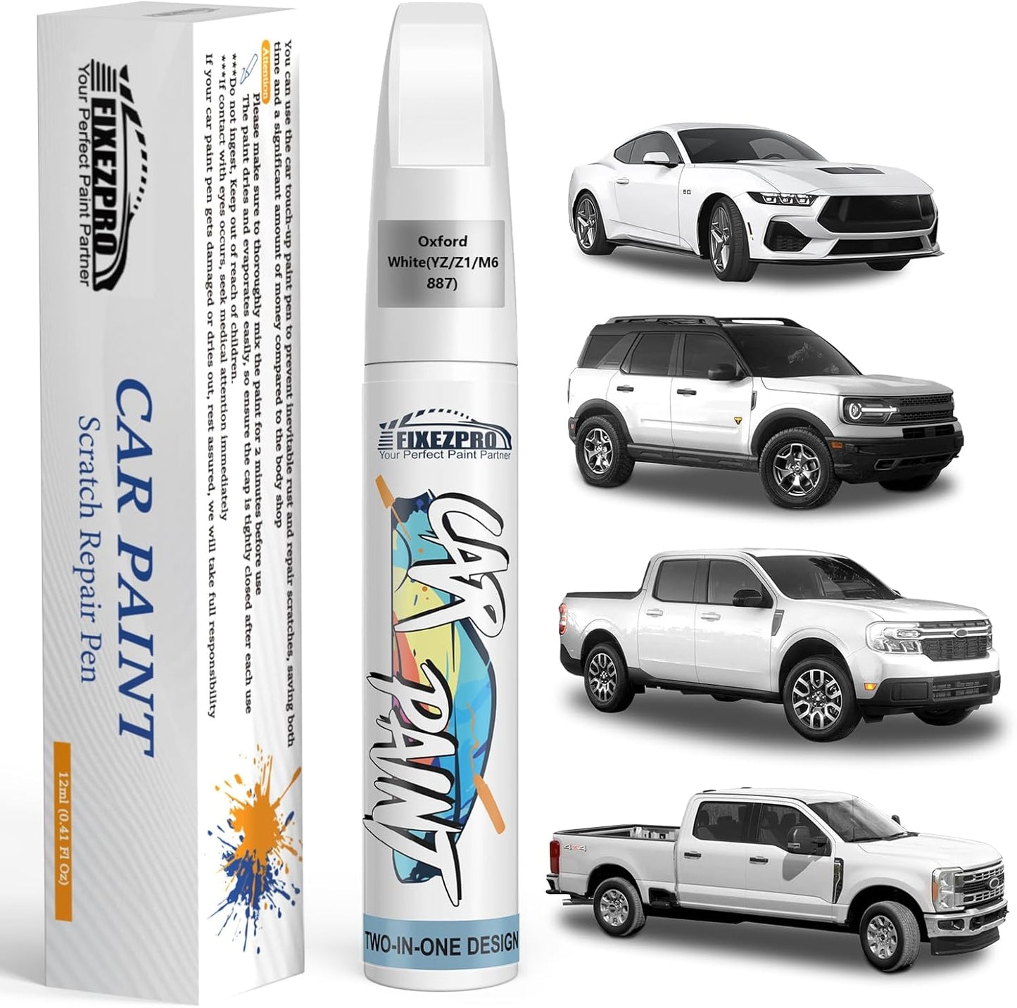 Oxford White(YZ/Z1/M6887) Touch Up Paint for Ford, Car Paint Scratch Repair Remover Pen Color Exact Match, Quick and Easy Fix Automotive Chips and Nicks Scuff