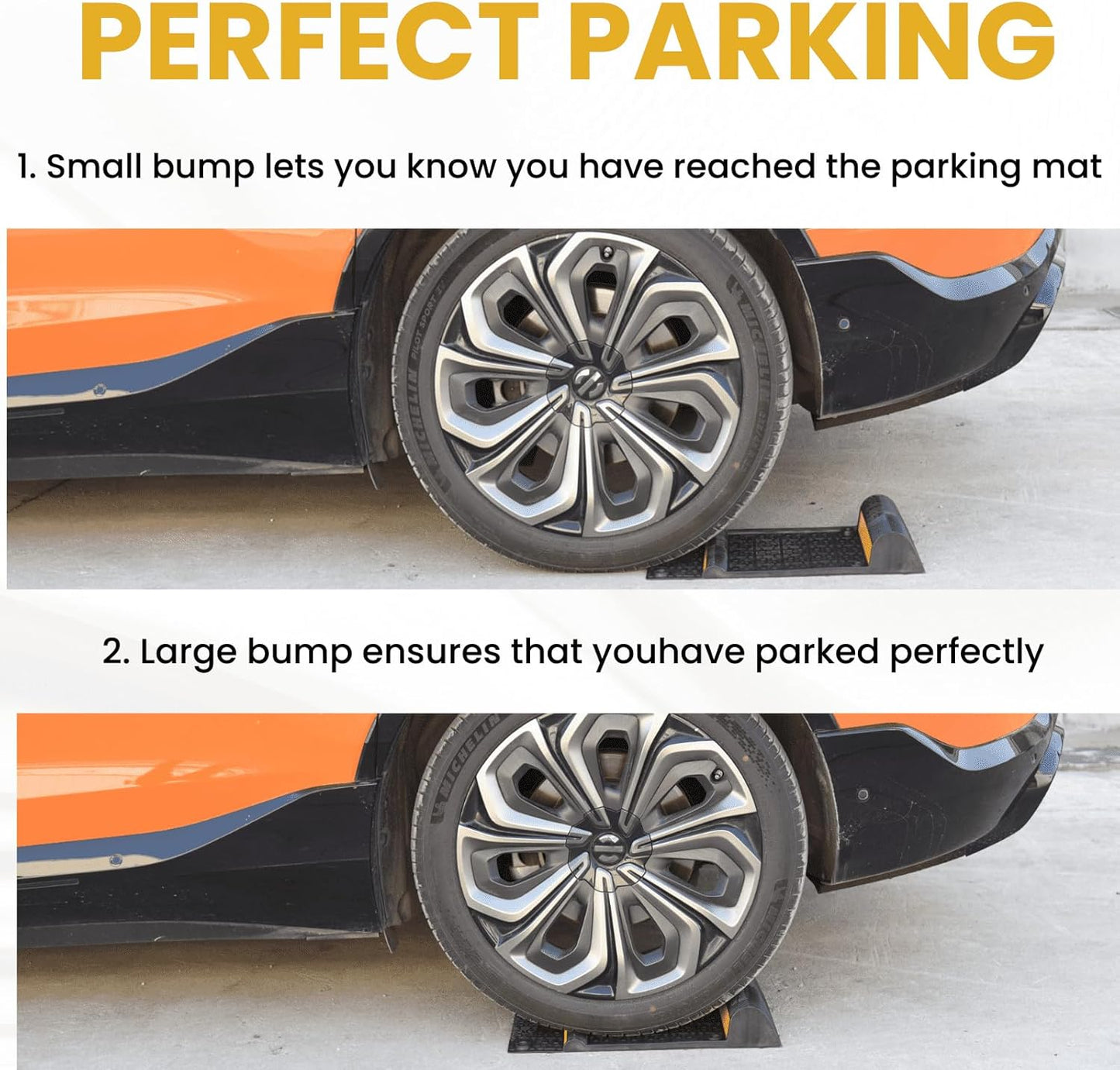 8 Pack Rubber Parking Guide Mat, 22" x 11.5" Heavy-Duty Wheel Stoppers with Reflective Stripes, Anti-Skid Garage Parking Mats, Self-Adhesive Vehicle Stoppers for Cars, Trucks, SUVs